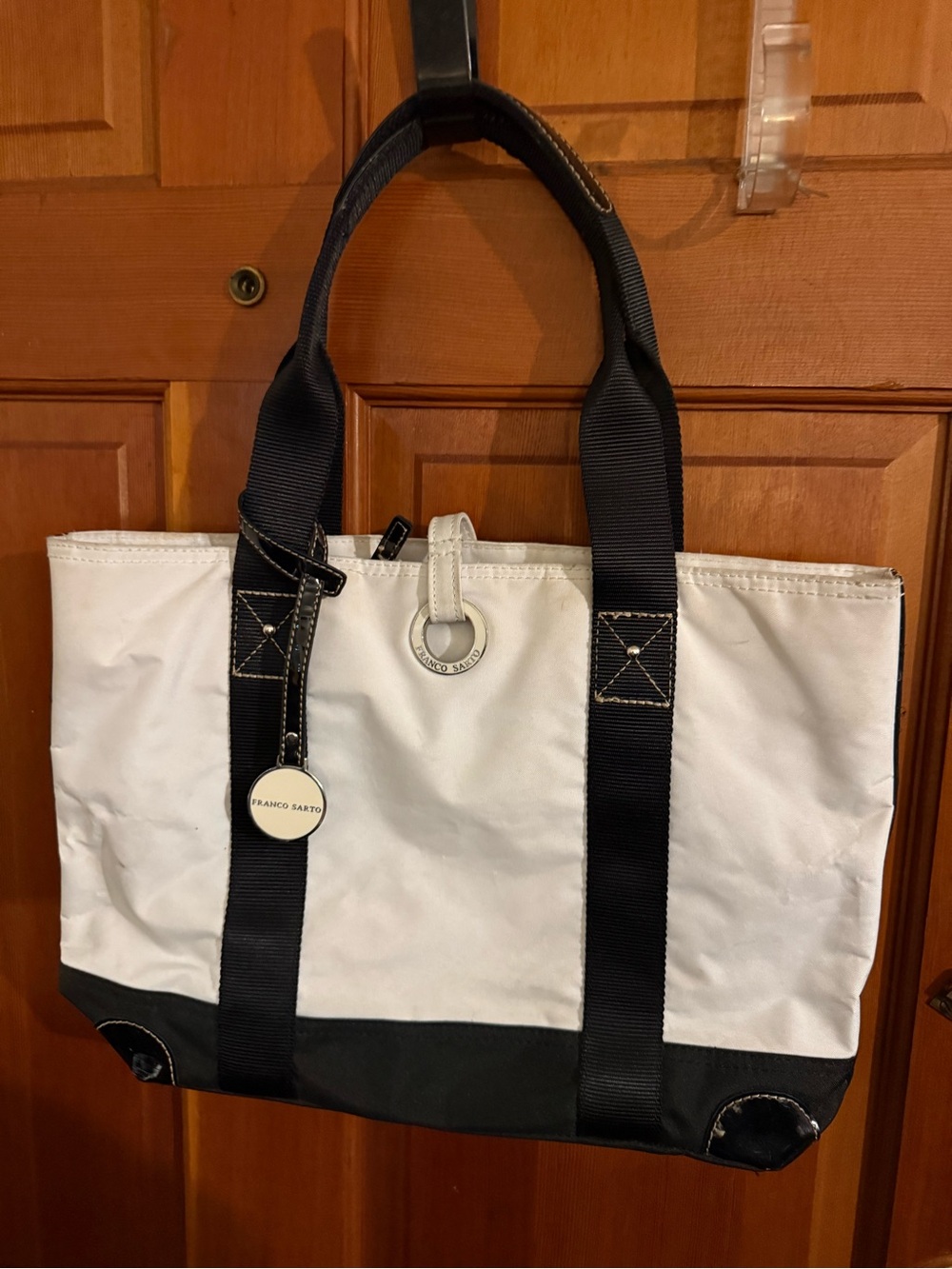 Franco Sarto White & Black Canvas Tote Bag